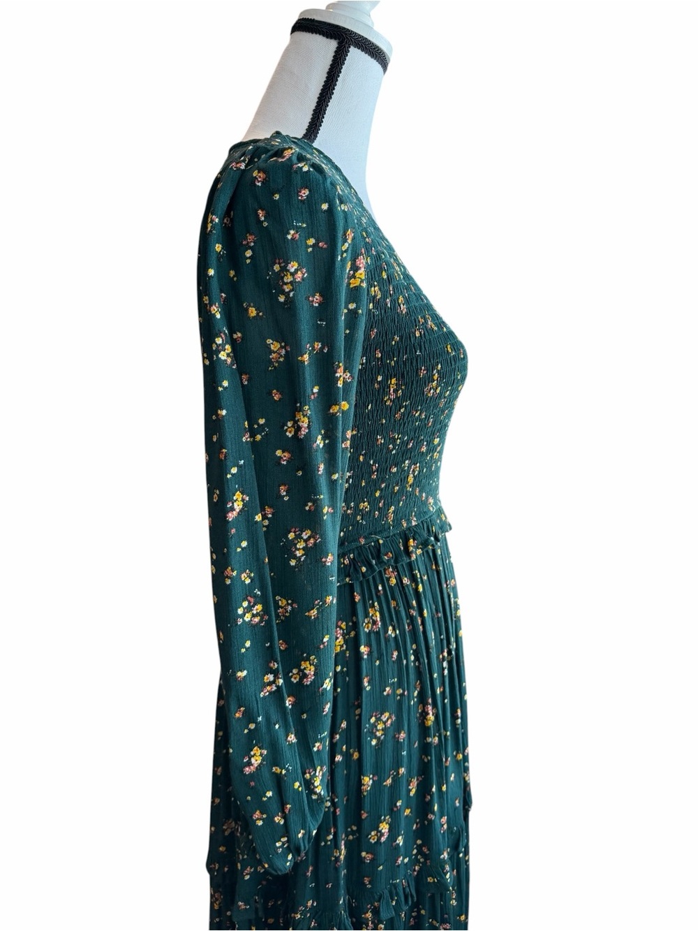 Easel Long Sleeve Tiered Maxi Dress Green with Floral Accents Size Small - Picture 6 of 17